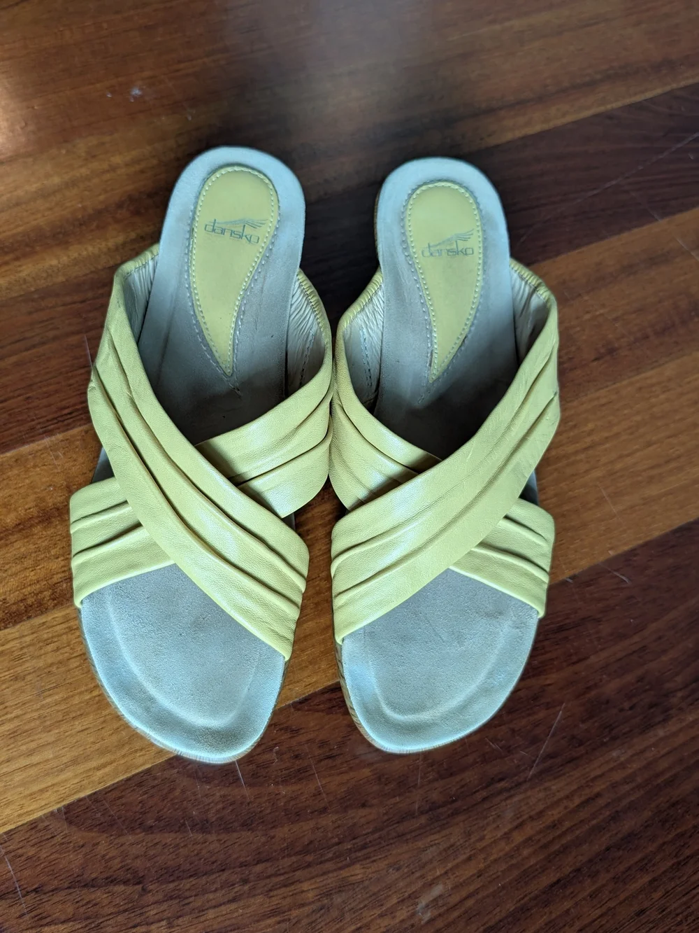 Dansko Yellow Leather Crisscross Wedge Sandals